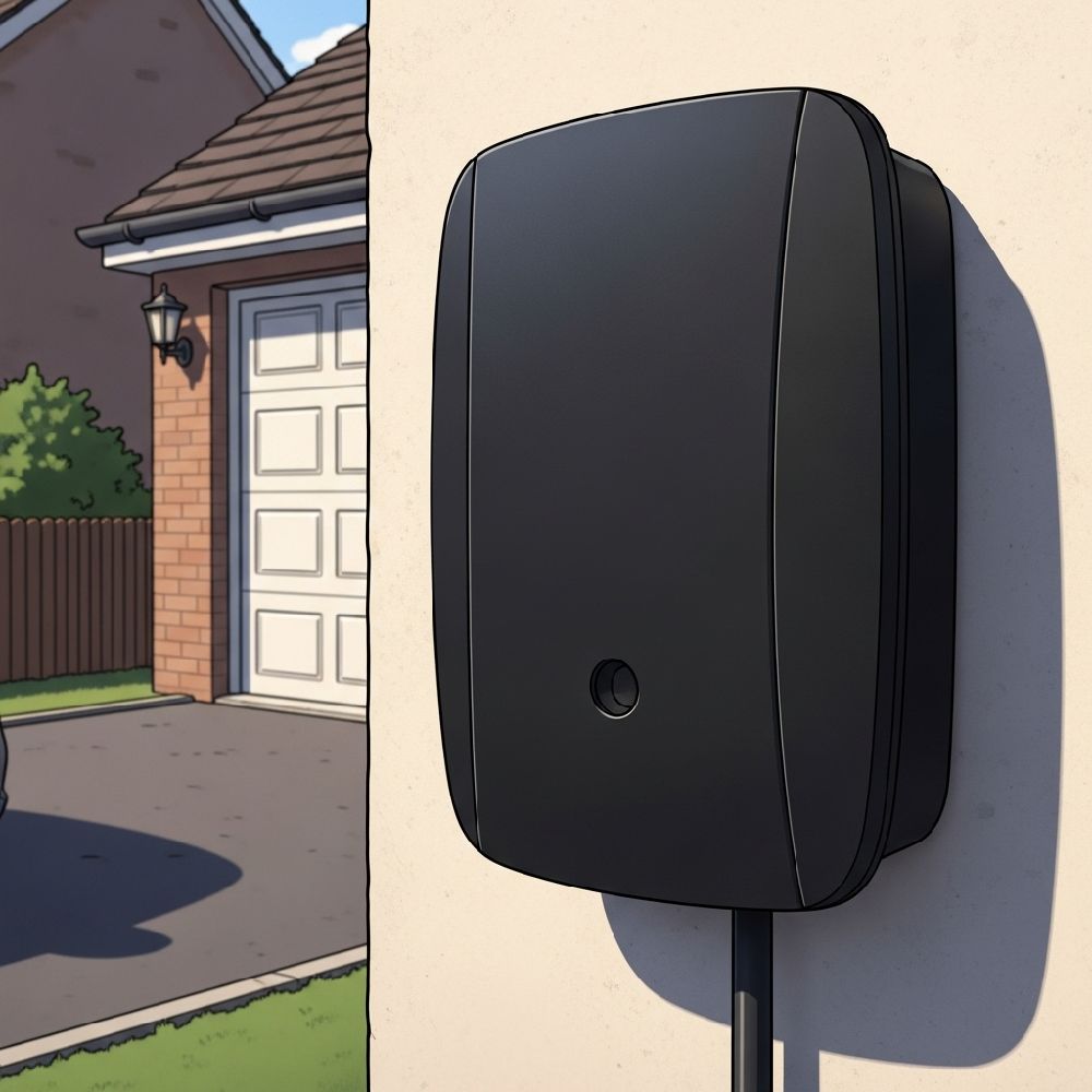 Home EV charger installed on an outer wall by a professional electrician